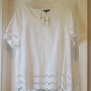 Lane Bryant White Scallop Crochet Lace Eyelet Blouse Top